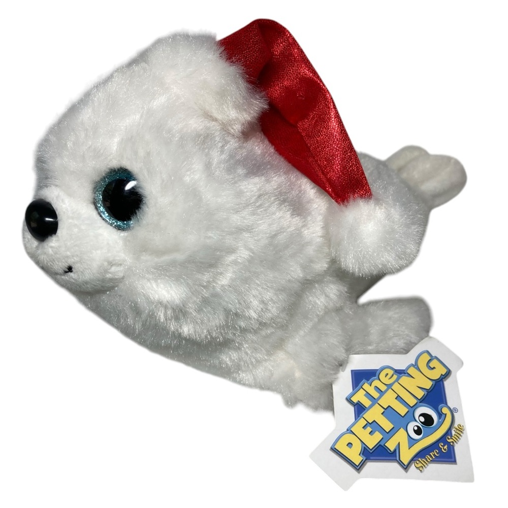 The Petting Zoo White Seal 8” Stuffed Plush Red Santa Hat with Tags 2018